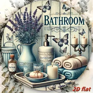 Lavender-Themed Rustic 2D Flat Metal Plaque Sign, 1pc 8x8 in Home Decor for Bathroom Relaxation Areas
