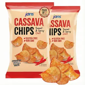 Jans Cassava Chips Sweet & Spicy Chili Flavor 8oz (Pack of 2) — Crunchy Yuca Chips | Cassava Balado