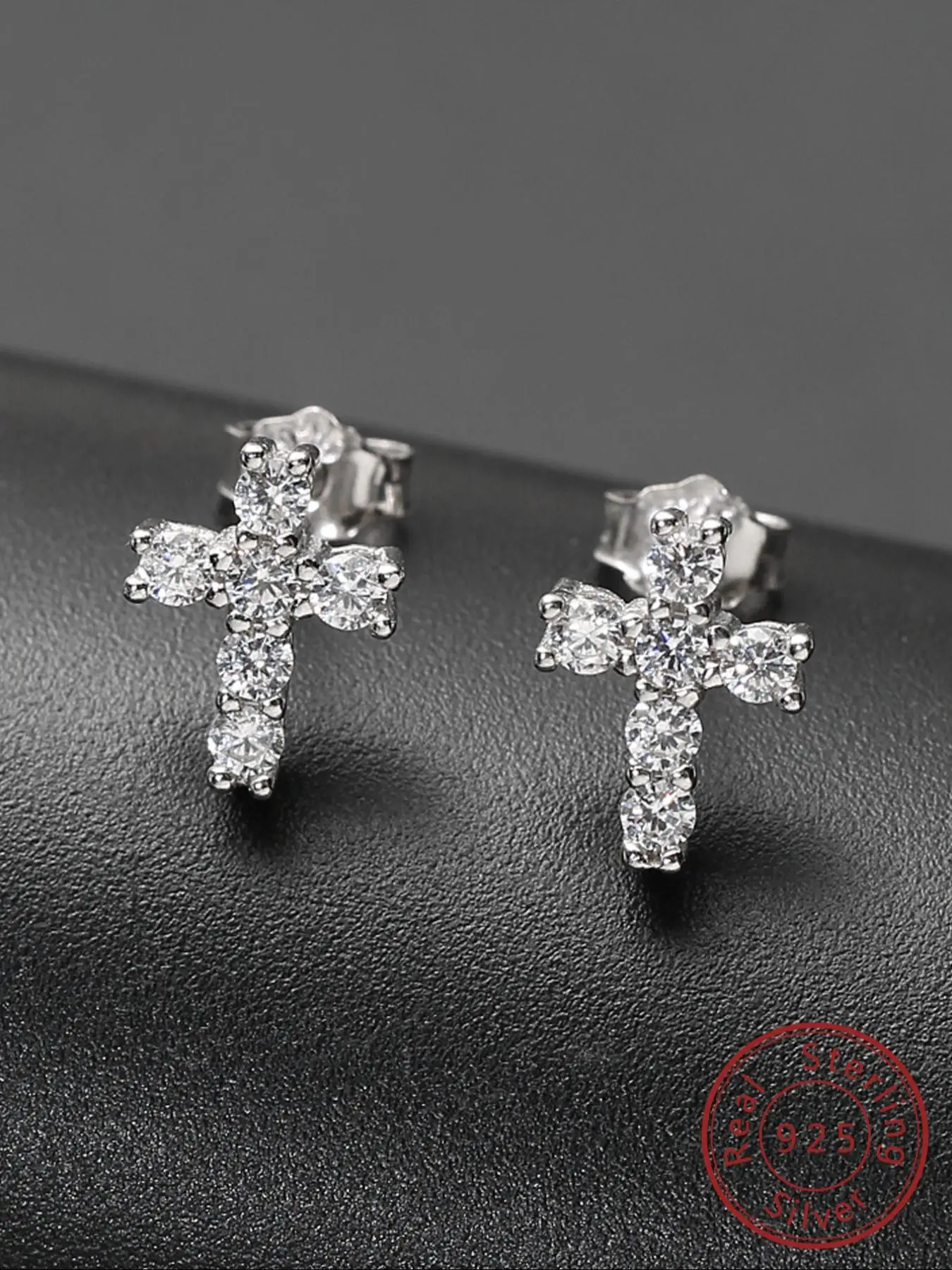 925 Sterling Silver Fashion Rhinestone Cross Design Stud Earrings, Casual Jewelry for Party, Daily Clothing Decor, Earrings for Women, Trendy All-matc