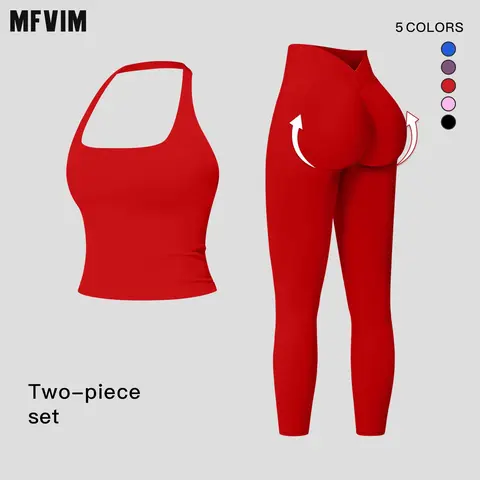 MFVIM Women's 2-Piece Sports Workout Gym Set - High-Stretch Quick-Dry Tank Top, Beautiful-Back Seamless Knit Slim Fit Casual Fitness Tops for Women, Back to School Haul, Workout Sets