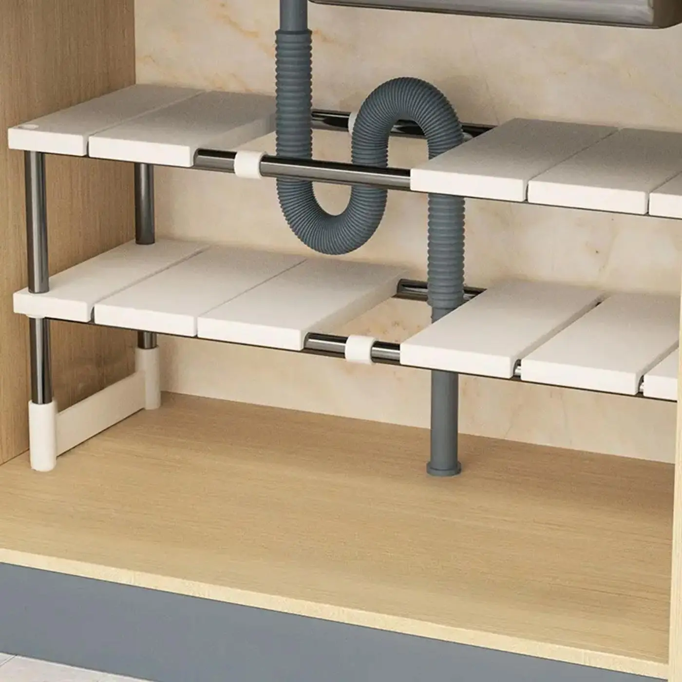 1pc Scalable Sink Storage Rack, Multi-layer Cabinet Storage Solution, Versatile Design for Kitchen Organization, Adjustable Storage Shelf