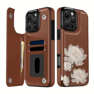 Shockproof Wallet Case with Card Holder - Elegant Flower Design for iPhone 17/16/15 Pro Max 14 Plus/13/12/11 Pro/Air