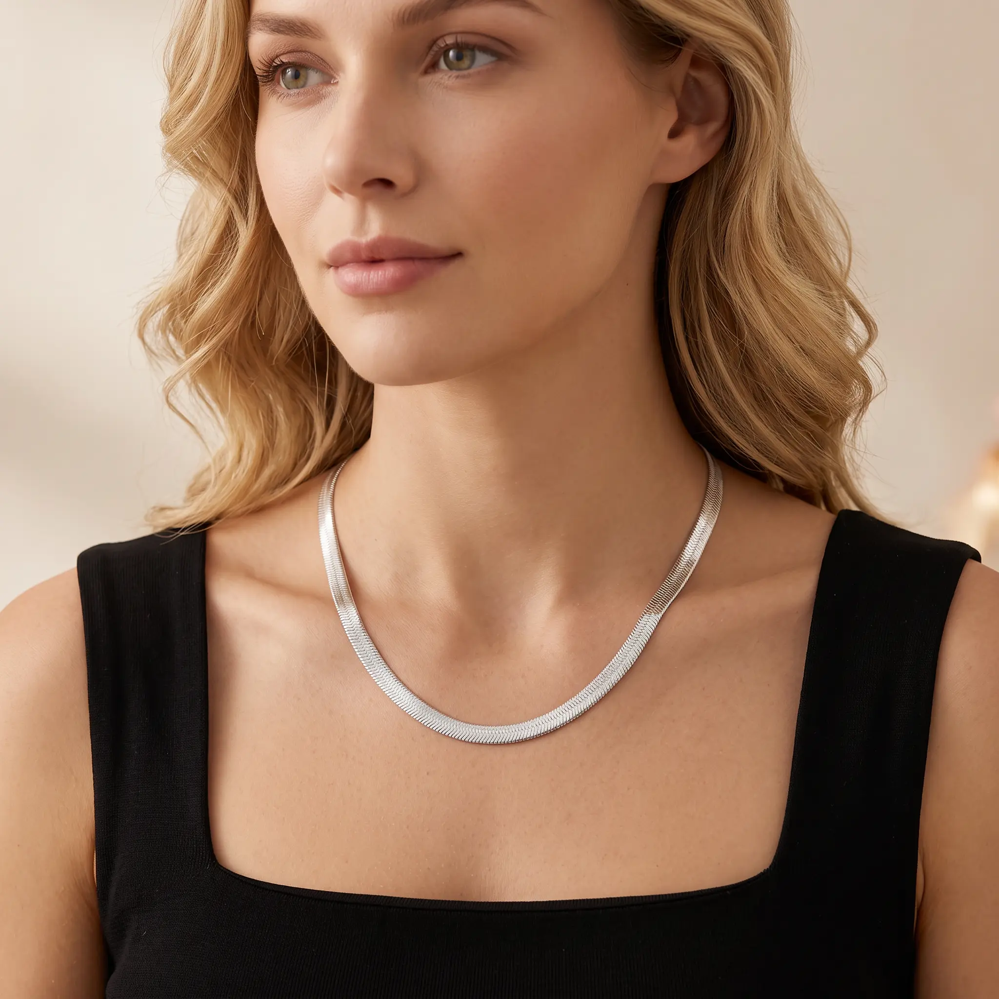 20in/50cm S925 Pure Silvery Flat Herringbone Snake Chain Necklace for Women, High Polished Liquid Silver Choker, Hypoallergenic Minimalist Stackable Thin Herringbone Chain, Daily Elegant Jewelry Gifts for Ladies