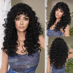 Edgy Baddie Spring Curl Wig for Women, Deep Wave Long Curly Hair Air Fringe Full Wig Black Girl Hairstyle for Women  beginner friendly wig