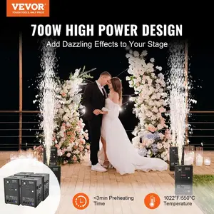 VEVOR Cold Spark Machine, 4 Pack 700W Output Fireworks Controllers, 6.6-16.4ft Adjustable Height, with Advanced DMX System, LED Screen, Portable Handle, Aluminum Alloy for Stage DJ Wedding Event, Party