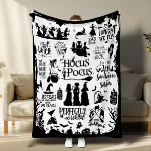 Halloween Themed Blanket, 1 Count Soft Warm Nap Throw Blanket, Halloween Decor Air-conditioned Room Blanket For Home Office Travel Camping Dormitory, Hocus Pocus