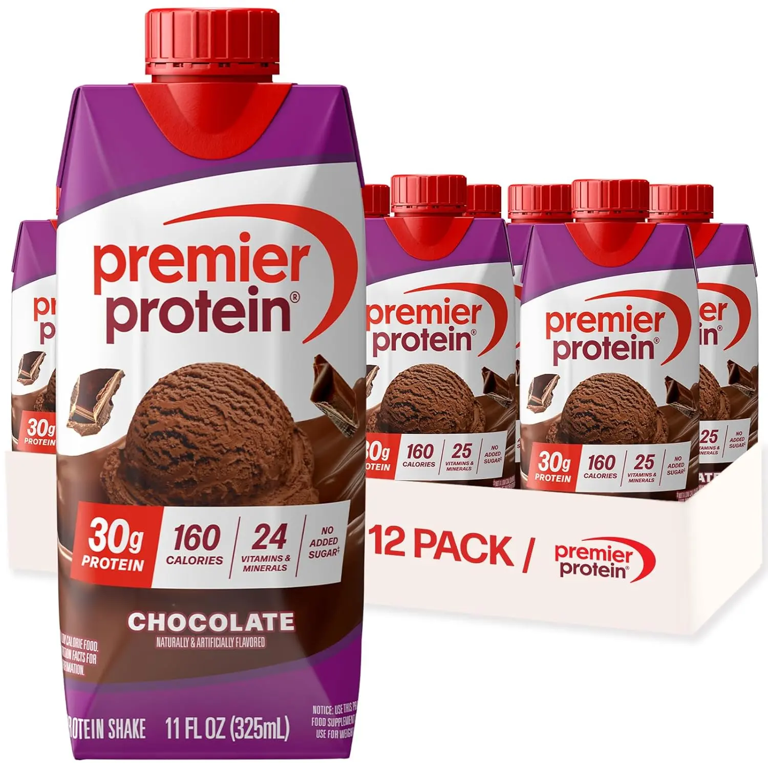 30g High Protein Shake, Chocolate, 12 Pack | 160 Calories, 24 Vitamins & Minerals, No Added Sugar, Supports Muscle Health, Gluten-Free, 11 oz