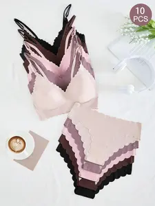 Women's Solid Color Bralette & Panty Set, Casual Comfortable Breathable Wireless Bra & Panty Set, Lingerie Set for Daily Wear, Casual Soft Panties, Underwear Sets