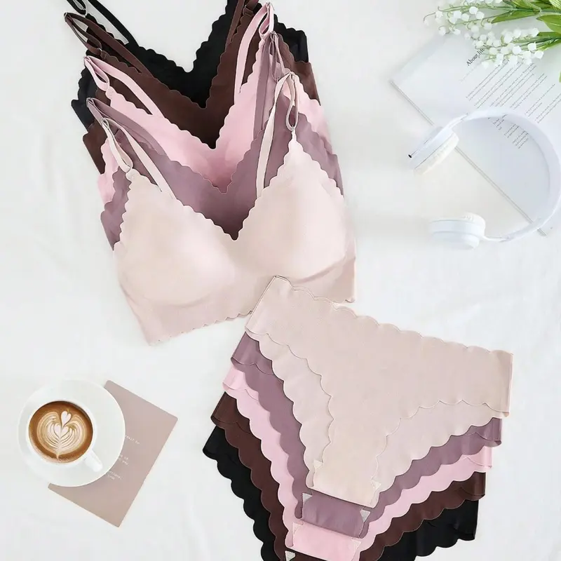 Women's Solid Color Wireless Bralette & Panty Set, Comfortable Breathable Lingerie Set, Soft Everyday Underwear for Daily Wear, Essential Underwear