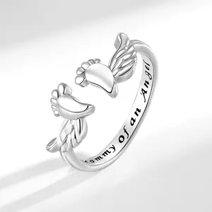 Mother's Angel Ring, Warm and Elegant Ring with Baby Footprint Design, a Gift for Children and Mothers