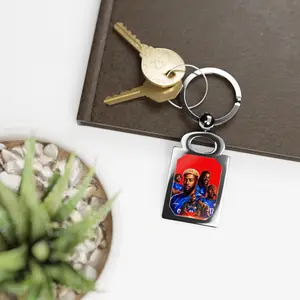 Haitian Soccer Team Player Portrait Rectangle Keychain, Zinc Alloy Keyring with Glossy Side, Secure Hold, Swivel Ring, Vivid Print for Car Interior Decoration