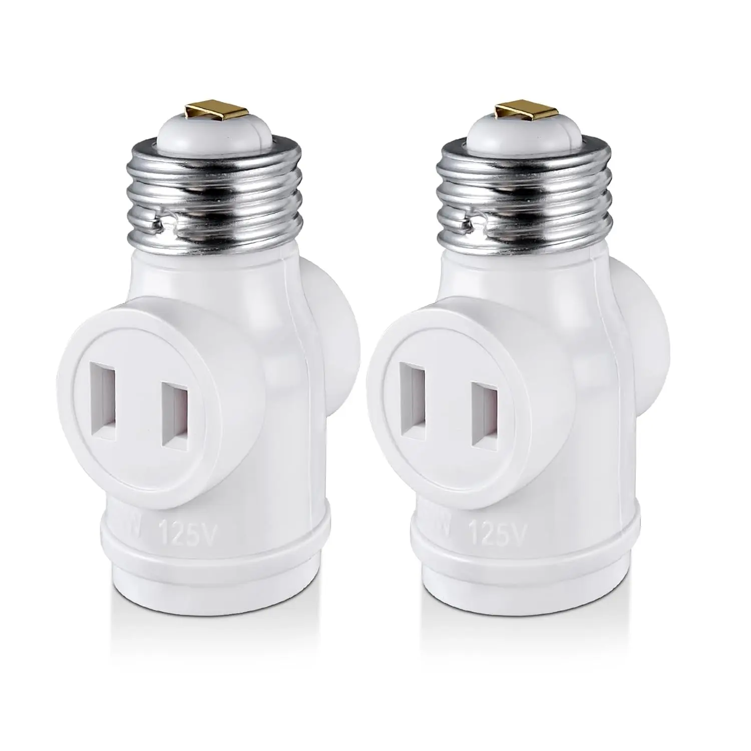 2 Outlet Light Socket Adapter, E26 Bulb Socket to Outlet Splitter,Converts Medium Screw Socket into a Socket with Two outlets,Polarized Outlet.UL Listed,White (2-Pack)