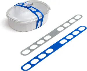 Lid Latch the reusable universal lid securing strap for crockpots, casserole dishes, pots, pans and more. Make it easy to transport your favorite dishes with one simple strap. (Polybag Blue/Grey)