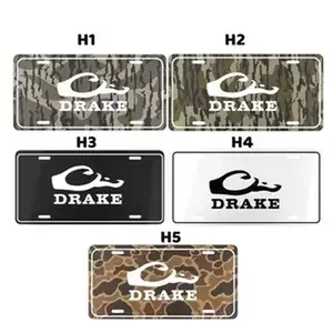 Old school Drake logo Bottomland Camo Black White Custom License Plate – Durable Aluminum with 4 Pre-Drilled Holes, Perfect Gift Ideas, made in USA, Car Truck Tag