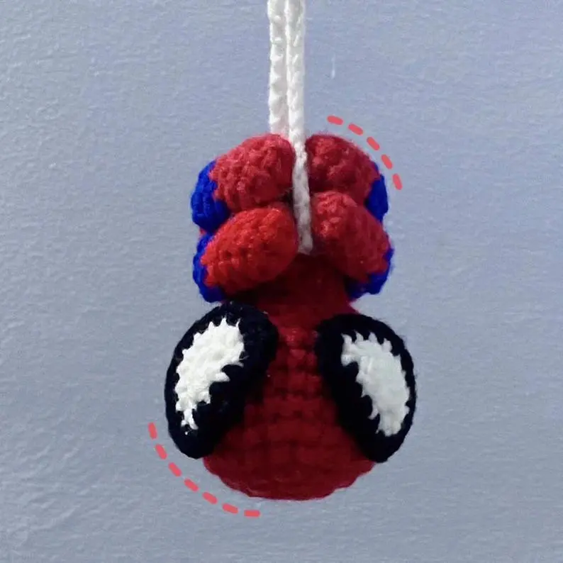 Handmade Crochet Superhero Couple Car Mirror Hanging Accessories, Cute Upside Down Spidey Plush Rearview Mirror Charm Pendant, Gift for Him Her