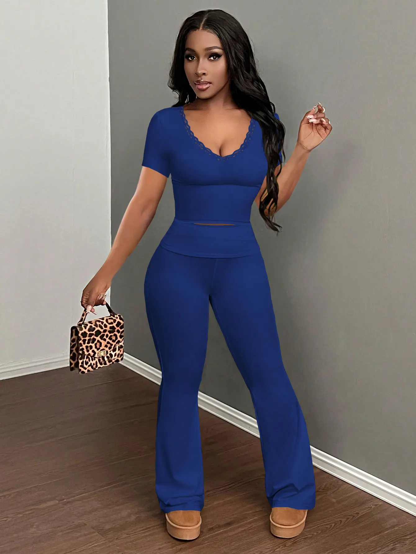 USBOUTIQUECHIC Women’s Slim Fit Two-Piece Set High-Stretch Brushed Knit Top & Pants, Summer Casual & Lounge Wear, Seamless Outfit