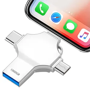 USB Flash Drive 4-In-1 OTG Memory Stick, Plug and Play External Storage Compatible with Iphone, Ipad, Android Phones, PC & Phone Accessories