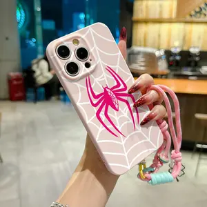 Convenient Lanyard Phone Case with Wrist Strap Spider Web, Tpu Anti-Drop Shockproof Protection for iPhone 6/7/8/x/11/12/13/14/15/16/17 Pro Max
