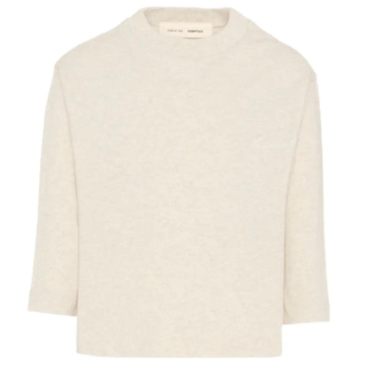 Fear of God Essentials Kids Embroidered Classic Long Sleeve Tee Oatmeal Heather Kid's Fashion Tops New