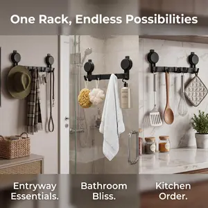No Drill Heavy Duty 5 Hooks Adhesive Wall Hook Rack, Renter Friendly Damage Free Hanger, Waterproof Rustproof Towel Coat Hook for Bathroom Kitchen Entryway, Strong Load Bearing No Falling Easy Install Home Storage Organizer for Tile Glass Wall