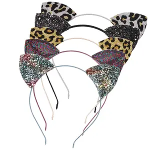Leopard Sequin Ears Headband Glitter Leopard Print Ears Headbands Party Decoration for Girls and Women Assorted Colors One Size Pack of 5 Multicolor