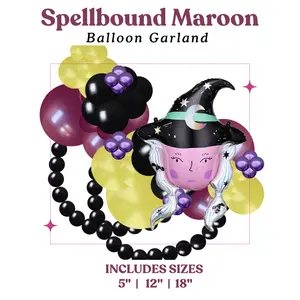 Witchy Spellbound Maroon Halloween Balloon Garland Includes Sizes 5" 12" 18" for Spooky Decorations