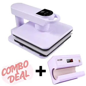 AKEYDIY【Automatic Bundle】Heat Press Machine Combo - Digital Mug Press & 15x15 Auto Heat Press Set,Sublimation Papers, DTF Stickers,Heat Tape & Gloves