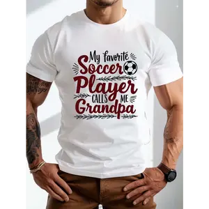 Plus Size Men'S Soccer Graphic T-Shirt - "My Favorite Soccer Player Calls Me Grandpa" Design, Casual Crew Neck, Short Sleeve, Summer Tee, Plus Size Tshirts, PLUS SIZE