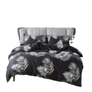 Brushed Cotton Bedding Set Leaf Geometric Pattern Duvet Cover American Style Quilt Set