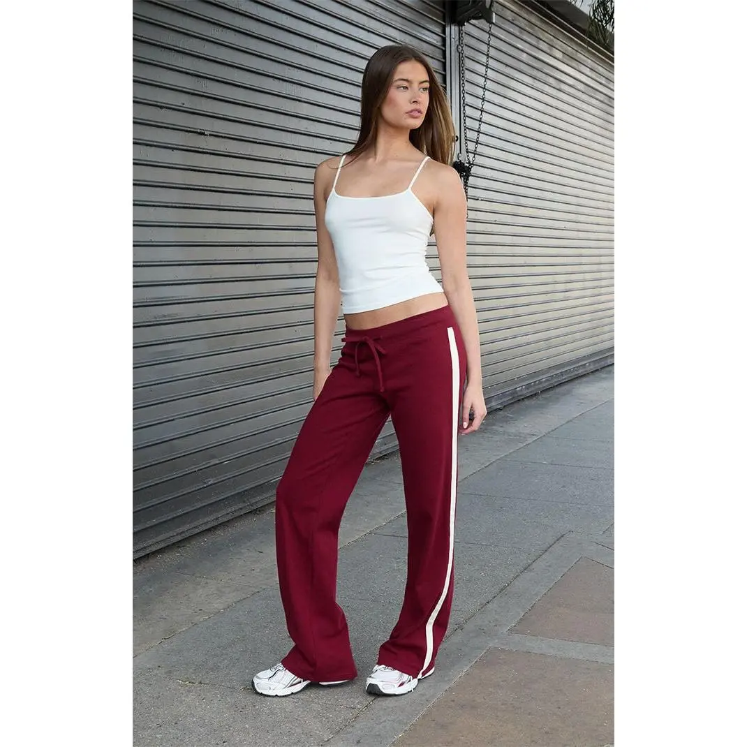 John Galt Women's Burgundy Hilary Side Stripe Yoga Baggy Sweatpants