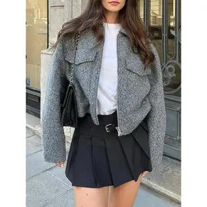 Women's Straight Shoulder Collared Zipper Fitted Jacket, Fashion Casual Long Sleeve Outerwear, Daily Outdoor Wear, Fall & Winter Women's Clothing, Coats, Womenswear
