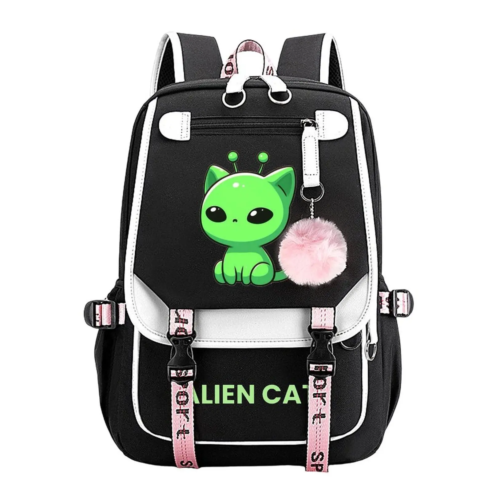 Alien Cat Print Backpack for Boys & Girls, Teen Student School Bag, Large Capacity Backpack,  Water-Resistant Durable Design, Multi-Pocket Organizer, Perfect Birthday & Holiday Gift 11.4” × 18.1”