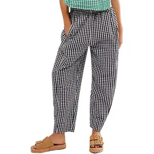 YKR Plaid Pants for Women Gingham Lounge Wide Leg Low Waist Pajama Pants Elastic Waist Trousers with Pocket