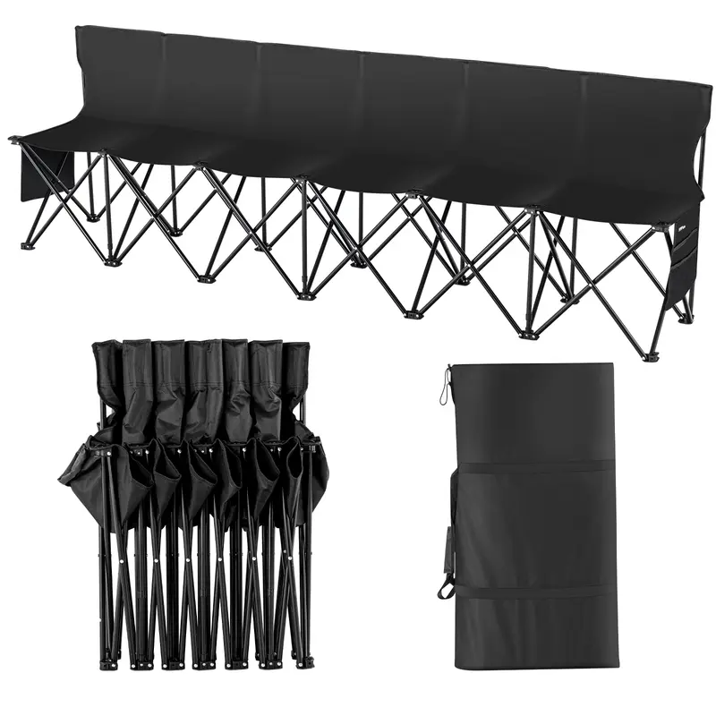 VEVOR 6-Seater Folding Sideline Bench - 94x17x33 inch Folding Chairs, 600D Oxford Fabric, Backrest, Side Pockets, Carry Bag, Easy to Move, No Assembly Required for Outdoor Activities, Camping
