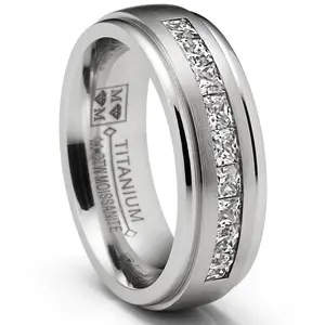 1.10 Ct. Moissanite Mens Wedding Band Engagement Ring Step Edge 9 Princess Channel-Set 7MM