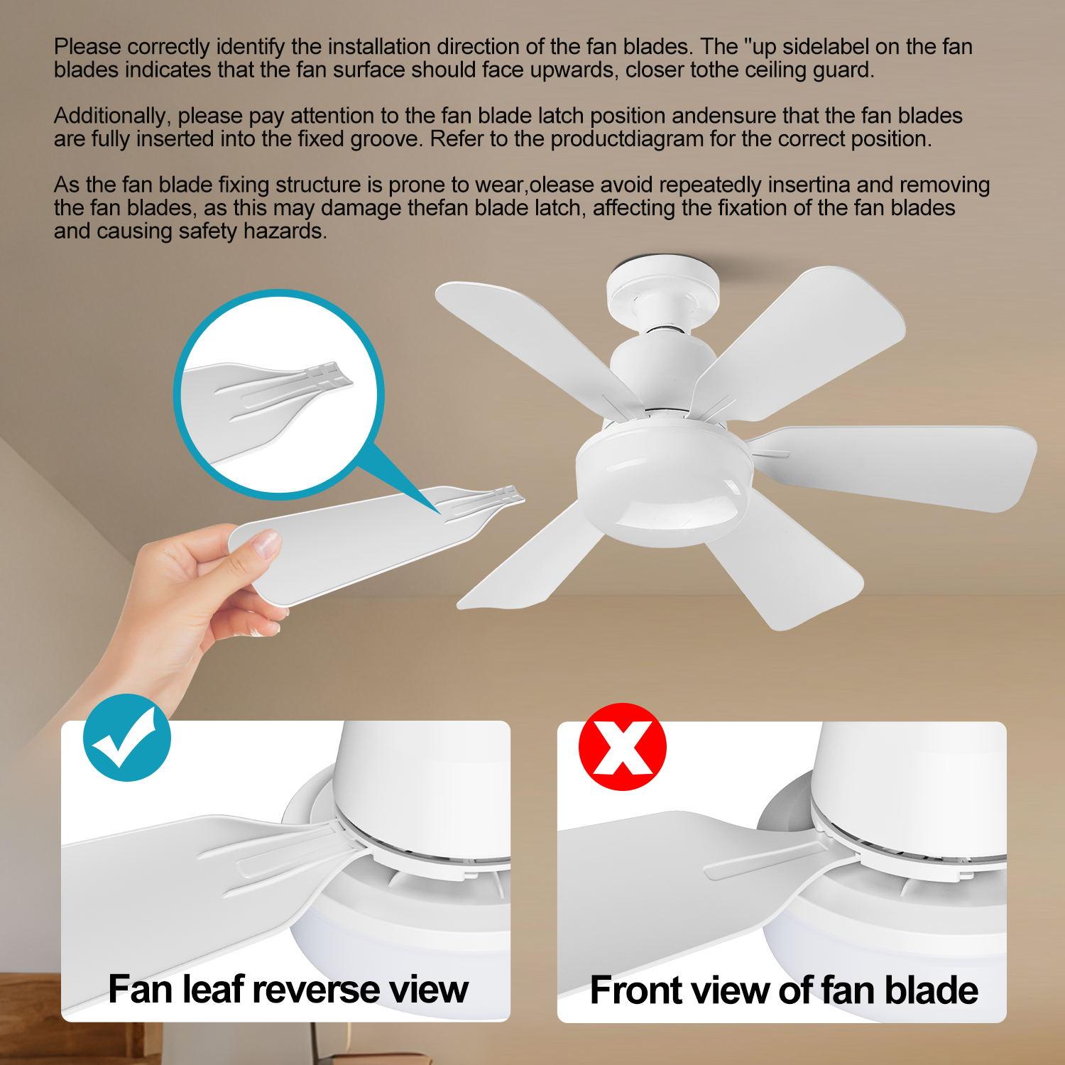 Ceiling Fan Light with Remote Control, 3 Wind Speeds, E27 Base, Adjustable Lighting, Suitable for Bedroom, Dining Room, Kitchen, Garage