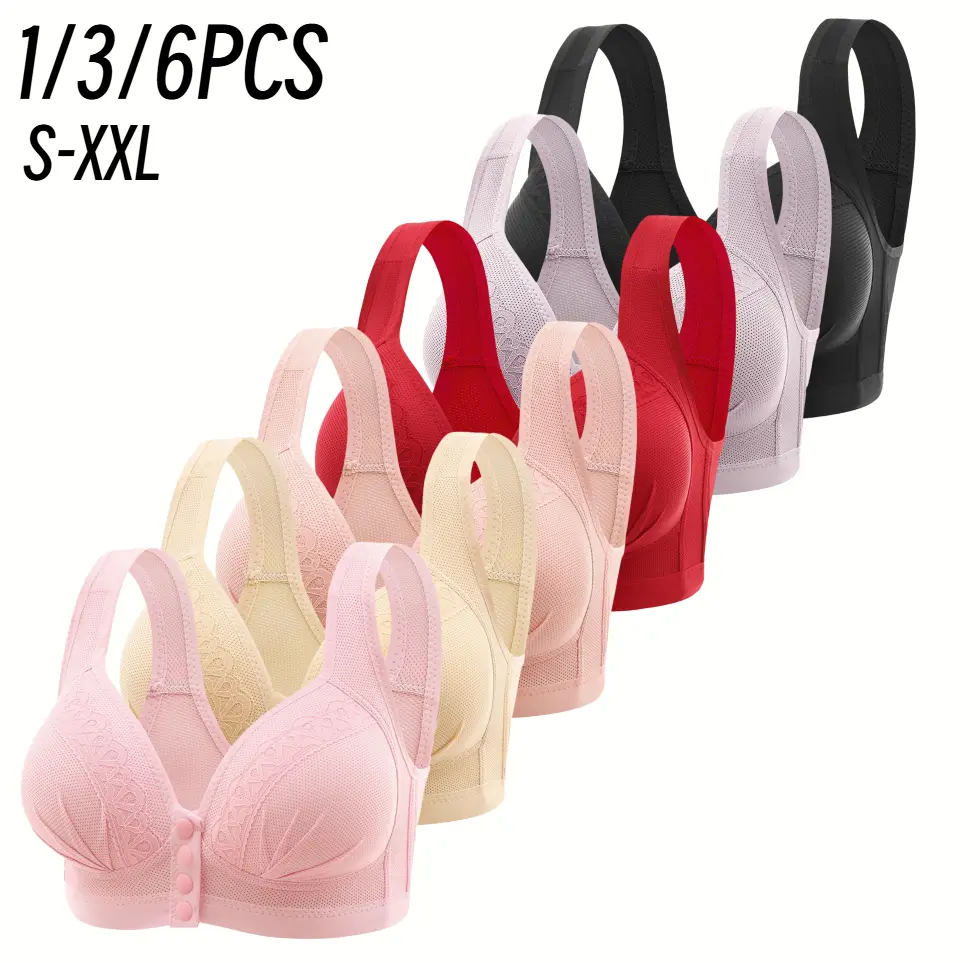 1/3/6PCS Women's Push Up Front Closure Bras Jacquard Bra Posture Full Coverage Underwire Unlined Seamless Bra for Daily Wear All Seasons, Push bra,Womenswear, Unlined Bra, Wireless Underwear Bras