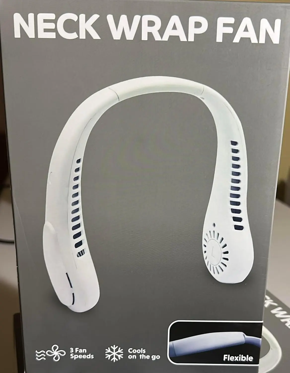 Neck Wrap Fan, Portable Hands-Free Wearable Neck Fan, 3 Speed Settings, Flexible, Cools on the Go