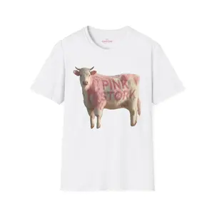 Pink Stork Pink Cow Graphic T-Shirt | Soft, Lived-In T | Lightweight Ring-Spun Cotton | Breathable