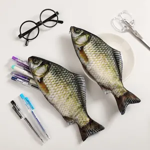 Realistic Fish Shaped Pencil Case, Textile Zipper Bag, School Supplies, Cosmetic and Stationery Storage, Cute Texture Surface