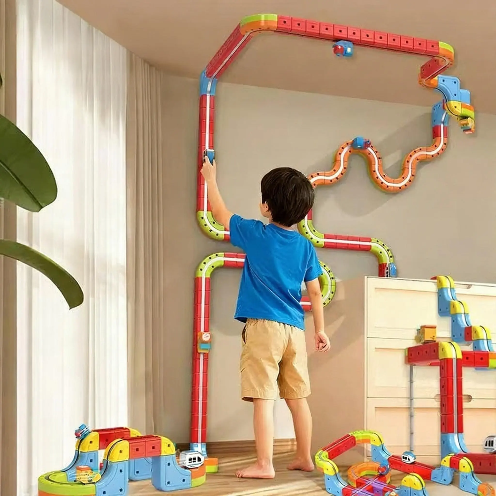 Maxley DIY Building Kit, 82PCS Anti-Gravity 3D Magic Flexible Rail Track Blocks, Electronic Engineering Model STEM Toy for Kids 3-8 Birthday Gift, 6 - 8 Years