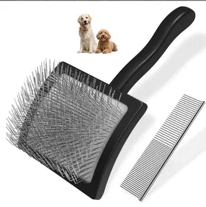 2PCS Slicker Brush for Dogs & Pet Comb,Professional Dog Grooming Brush (Goldendoodles,Poodles,Labradoodles) with Extra Long Pins to Effectively Remove Tangles, Knots and Mats (Black)