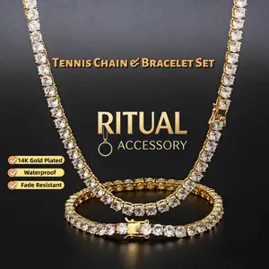 New Set! Gold & Silver Plated CZ Tennis Chain Jewelry Set 3mm/5mm Width, 7"/8"  Length, 16-24" Length, Unisex Design, Ideal Mother's Day Gift for Mom & Friends