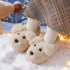 Boys and Girls Plush Shoes with Dog Ear Pattern, Fashionable Casual Winter New Style, Closed Heel Shoes, Warm, Comfortable, Cozy Home Shoes