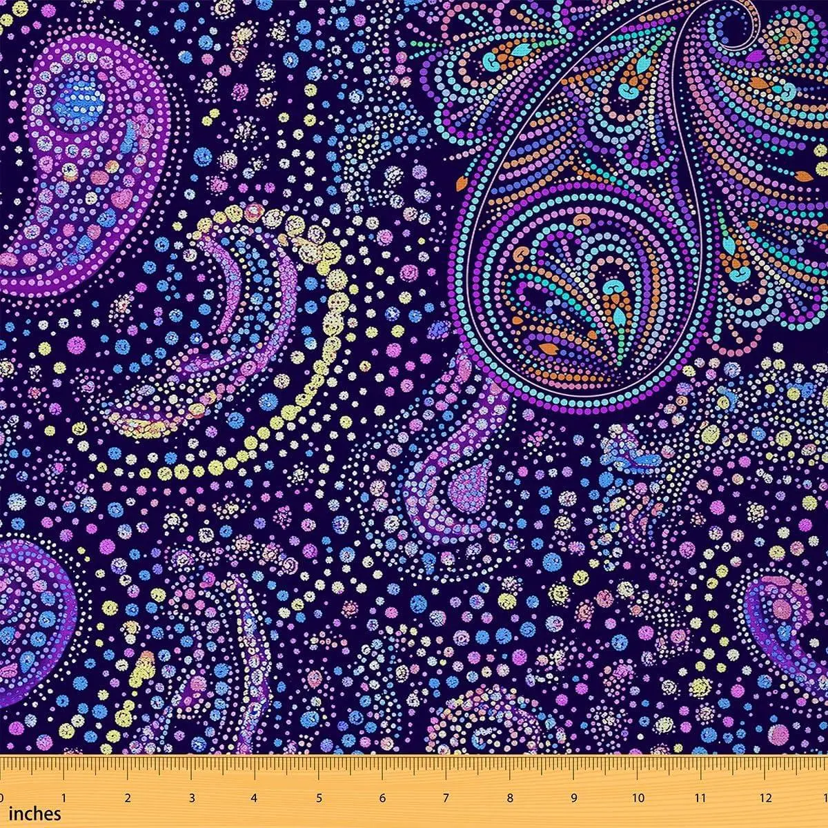 Paisley Fabric,Boho Paisley Print Upholstery Fabric,Flowers Bohemian Style,Indian Style Floral Reupholstery Chairs,Purple Green Black