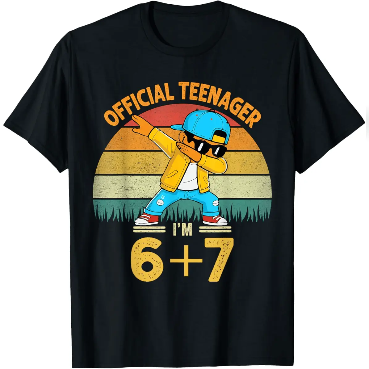 13th Birthday Official Teenager Six Seven Dabbing Retro T-Shirt Everyday Cotton T-Shirt