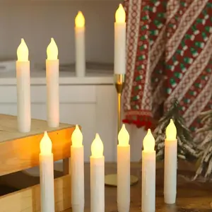 Flameless Battery Operated Candlesticks Flickering, 24Pcs White LED Battery Christmas Window Candles, 6 Inch Short Taper Candles Hanging Halloween Floating by Touch, No Remote