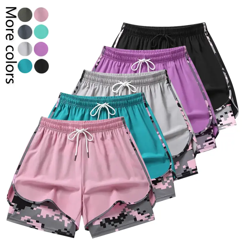 5-piece set of women’s casual athletic shorts with built-in lining, drawstring design, elastic waistband; suitable for outdoor sports, fitness, running, and everyday casual wear; women’s shorts, athletic shorts, womenswear