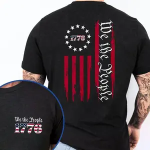 We The People 1776 T-Shirt/Sweatshirt/Hoodie, Vintage Patriotic Back Print USA Flag Shirt, 4th of July American Pride Tee for Men and Women