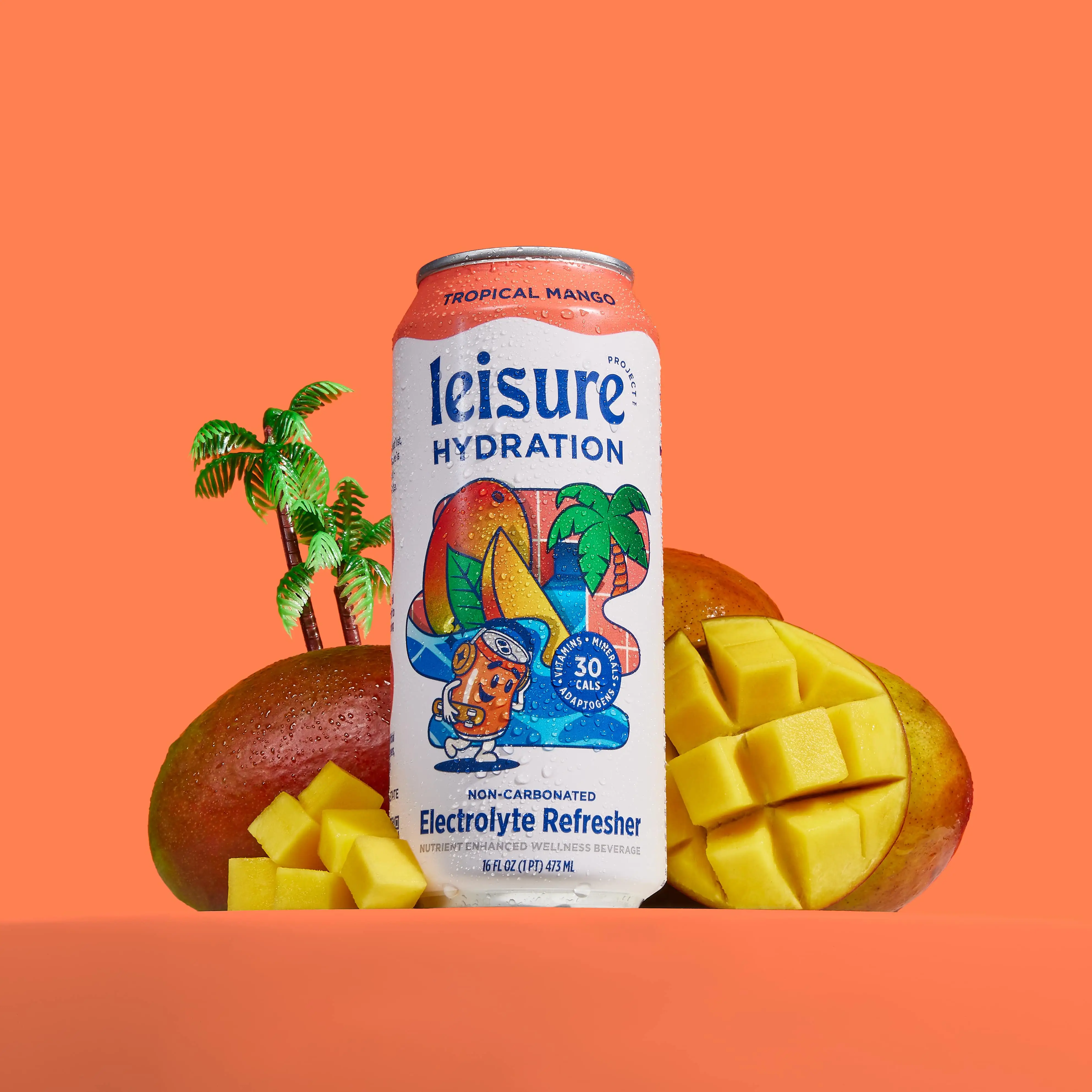 Leisure Hydration Tropical Mango Electrolyte Drink - 12×16oz Cans | Delicious Low Sugar Beverage with Magnesium & Ashwagandha for Mood & Stress Suppor